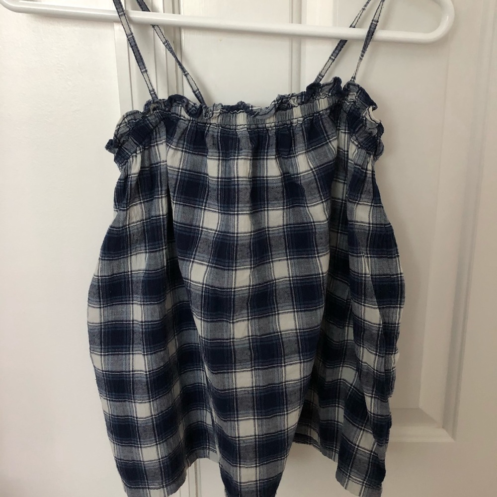 Madewell Gingham Blue and White Top